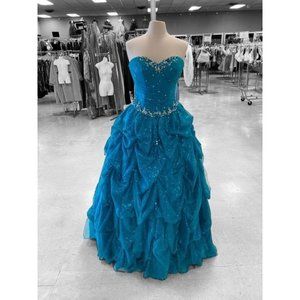 NEW Mori Lee Turquoise Ruched Glitter Ball Gown Size 8